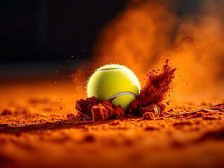 Dramatic Tennis Ball Impact on Clay Court