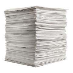High stack of white paper symbolic of workload documentation resources isolated on png transparent background
