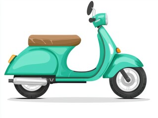 Obraz premium Vibrant Vintage Scooter in Bright Aqua Color with Brown Seat and Retro Design for Urban Transportation Concept