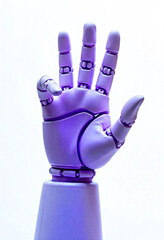 A futuristic purple robotic hand on a white background, symbolizing advanced technology, artificial intelligence, and innovation. The sleek design highlights precision, mechanics, and the future of ro