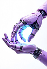A futuristic purple robotic hand on a white background, symbolizing advanced technology, artificial intelligence, and innovation. The sleek design highlights precision, mechanics, and the future of ro