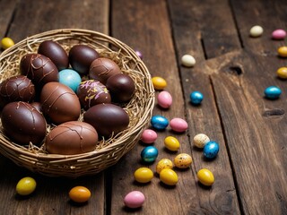 Panière avec oeufs de Pâques en chocolats