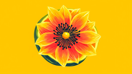 A vibrant watermelon flower icon with radiant yellow petals, featuring a bold and eye-catching design