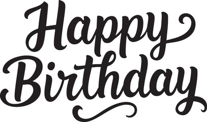 Calligraphic text “happy birthday”, black on white background