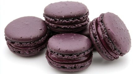 Delicious purple macarons isolated on white background macro shot