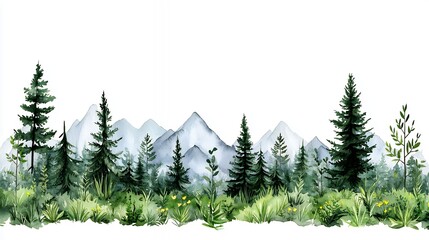 Fototapeta premium Serene Watercolor Mountain Landscape Painting