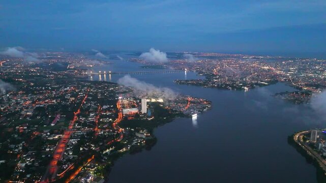 Aerial video over Abidjan Ivory Coast in the early evening hours africa