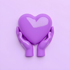 A 3D icon of hands holding a purple heart, symbolizing love, care, and affection. The vibrant heart represents positivity and emotional connection, perfectly designed to convey warmth and support.

