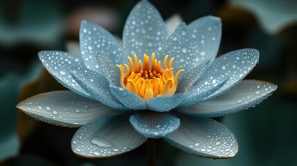 Fototapeta premium A delicate, light gray lotus flower, glistening with water droplets