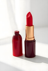 A striking red lipstick on a light background, symbolizing bold beauty and elegance. The rich color represents confidence, fashion, and timeless style, perfect for makeup and beauty enthusiasts.

