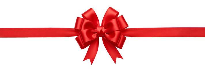 Red bow with horizon ribbon isolated on transparent background