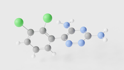 lamotrigine molecule 3d, molecular structure, ball and stick model, structural chemical formula anticonvulsant drug