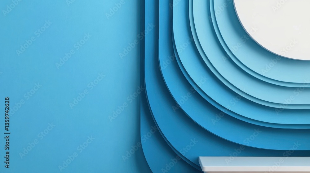 Aufkleber abstract layers of concentric rounded rectangles in blue shades with a white platform on solid blue 