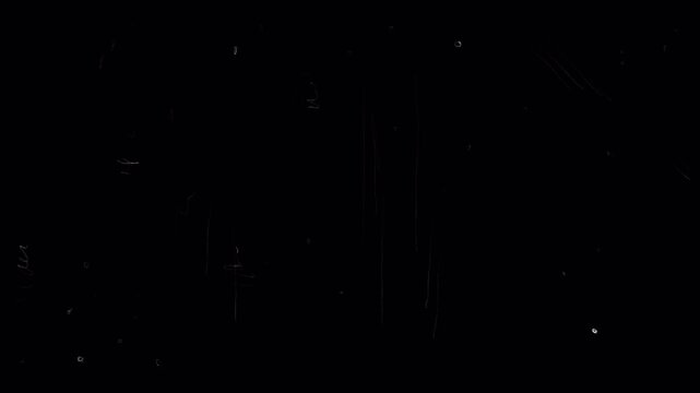 White dots and small scratches on the black screen. Stock retro video effect in 4K for overlay. Nostalgic background in excellent quality.