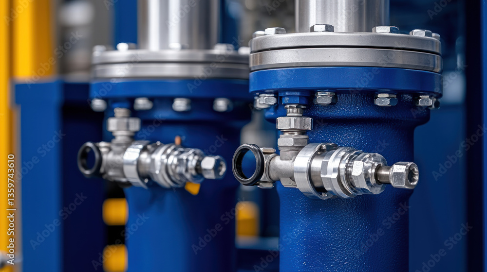 Poster industrial pneumatic tools showcase intricate connections and valves, emphasizing functionality and 