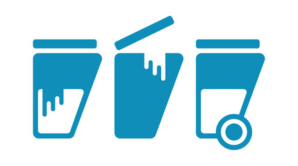trash cans with liquid waste, simple blue icons