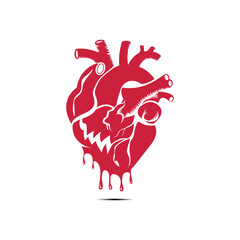 human heart anatomical realistic dripping heart line art vector