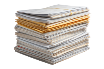 Stack of business documents isolated on transparent background. Png