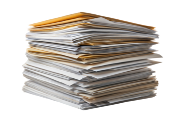 Stack of business documents isolated on transparent background. Png