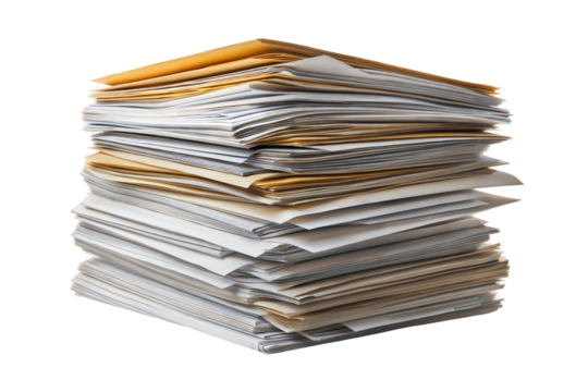 Stack of business documents isolated on transparent background. Png - Powered by Adobe