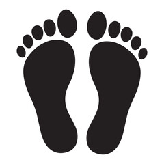 footprint icon vector silhouette Black, classic barefoot footprints left and right. with white background
