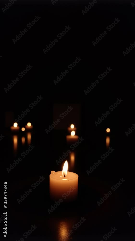 Aufkleber Softly Glowing Candle in a Dark Room Creating a Serene Atmosphere with Gentle Light Reflections on the Floor Surrounded by a Calm Setting