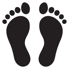 footprint icon vector silhouette Black, classic barefoot footprints left and right. with white background