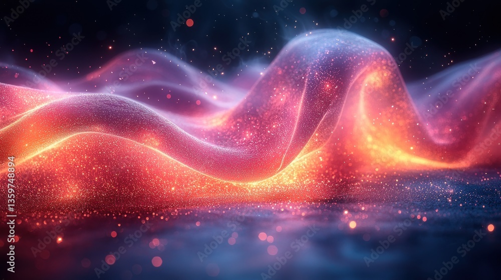Poster vibrant cosmic waves: an abstract display of light and sparkling particles