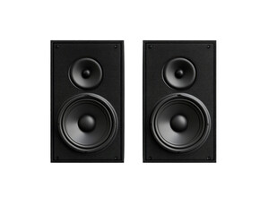 These black audio speakers are crafted for optimal sound quality, featuring dual woofers and tweeters to enhance audio clarity and depth. Ideal for music lovers and home theater setups