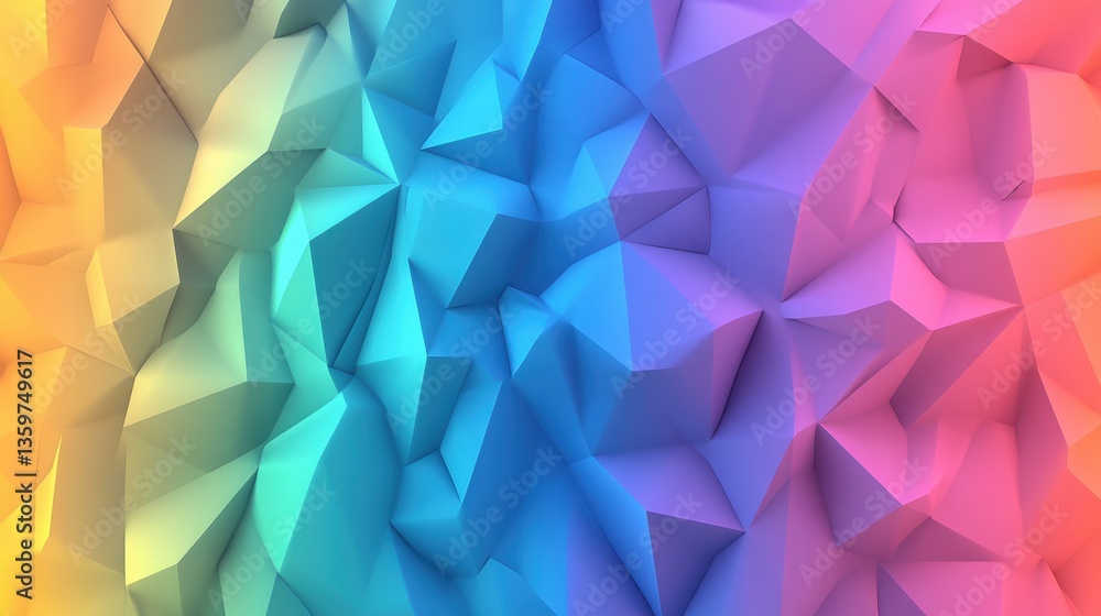 Poster abstract low-poly geometric background with vibrant rainbow gradient showcasing multicolored irregul