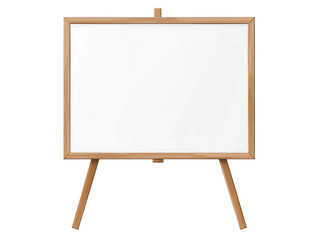 A wooden framed whiteboard stands on a tripod in a bright classroom filled with natural light. The surface is clean and ready for notes, ideas, or presentations during the daytime
