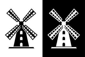 Windmill Silhouette Vector High-Quality Black & White Icon. © Ali