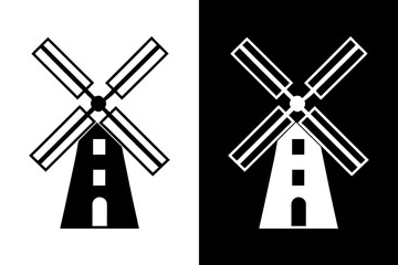Windmill Silhouette Vector Icon Black & White Minimalist Design.
