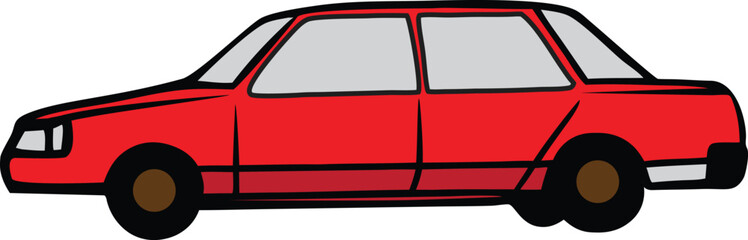 Red Cartoon Car Side View, Digital Vector Illustration
