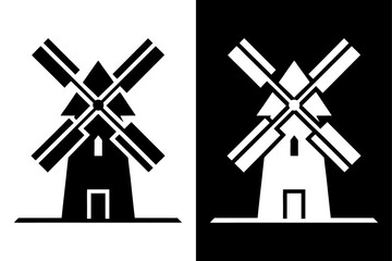 Windmill Silhouette Vector Icon Black & White Minimalist Design.