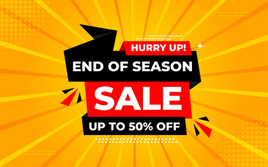 End Of Season Sale banner. Season offer price label design. Product discount festival tag design. Season Super Sale banner template. Flat sale Vector Illustration.
