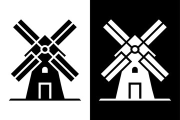 Windmill Silhouette Vector Icon Black & White Minimalist Design.
