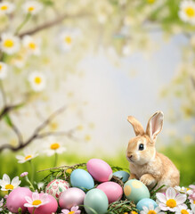 Easter composition with cute bunny