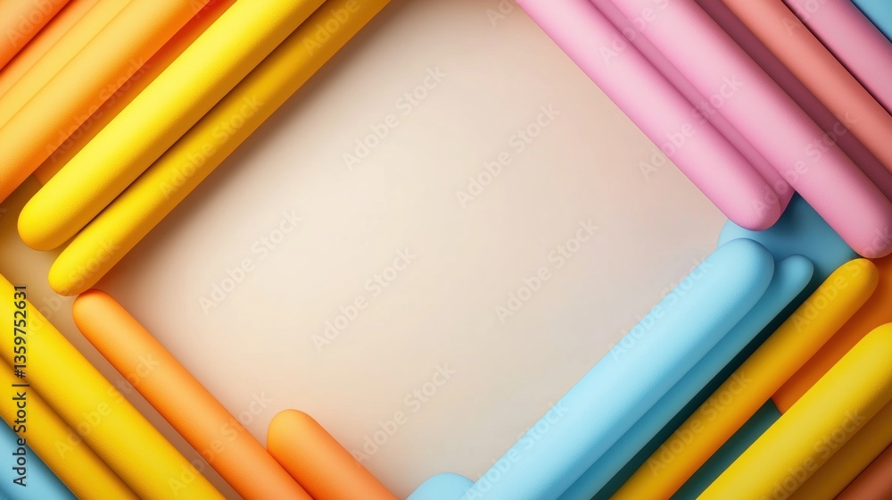 Poster flat lay overhead shot of pastel-colored cylindrical objects in a diamond shape creating a beautiful