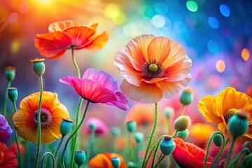 Obraz premium Blooming Poppies Abstract Pastel Background AI Photo