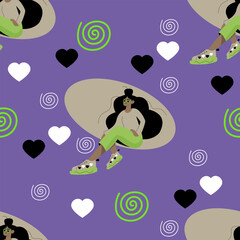 seamless pattern with seamless vector pattern with a girl on a purple background