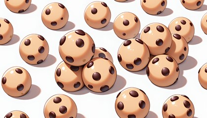 Numerous Round Chocolate Chip Cookies on White Background Delightful Illustration