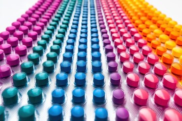 Colorful Arrangement of Round Tablets in Various Vibrant Hues