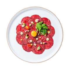 Gourmet beef carpaccio culinary art in an elegant dining setting