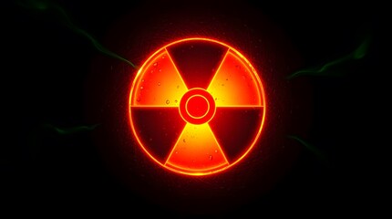 A vivid, glowing nuclear radiation hazard symbol illuminated in fiery red and orange against a dark background.