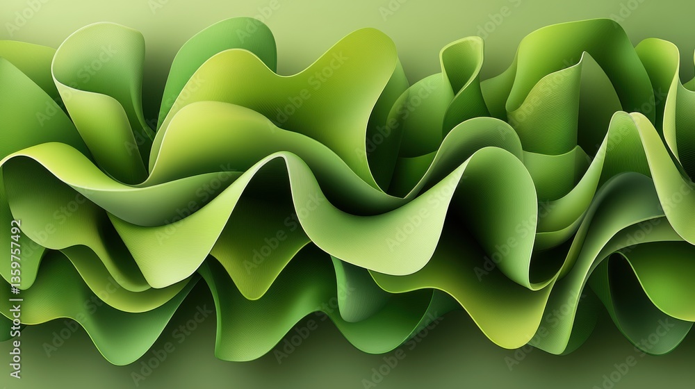 Aufkleber abstract flowing green forms resembling layered fabric or foliage set against a soft pale green back