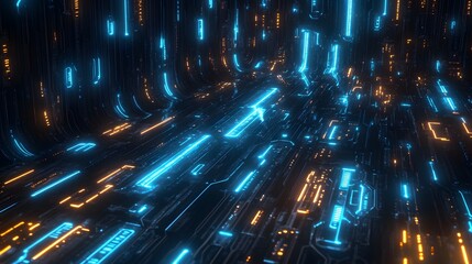Obraz premium A futuristic digital landscape of glowing lines and circuits