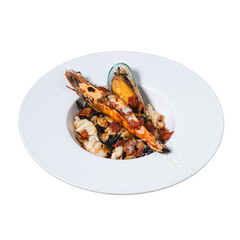 Gastronomic experience savory seafood paella at coastal restaurant