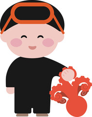 귀여운 제주 물질 해녀 일러스트 