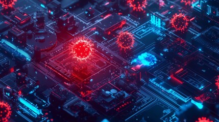 Obraz premium 3D Isometric Virus Invasion and Immune Defense